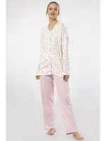 Düğmeli Empirme Battal Uzun Kollu Kadın Pijama Takım Türen 3367 Pembe farklı açı