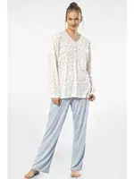 Patlı Empirme Battal Uzun Kollu Kadın Pijama Takım Türen 3366 Mavi