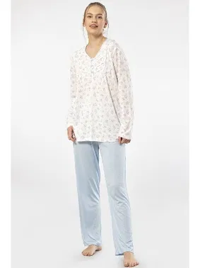 Türen Patlı Empirme Battal Uzun Kollu Kadın Pijama Takım Türen 3366 - Alternatif Görünüm