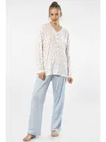 Patlı Empirme Battal Uzun Kollu Kadın Pijama Takım Türen 3366 Mavi farklı açı