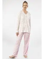 Empirme Patlı Battal Uzun Kollu Kadın Pijama Takım Türen 3366 Pembe detay görünüm