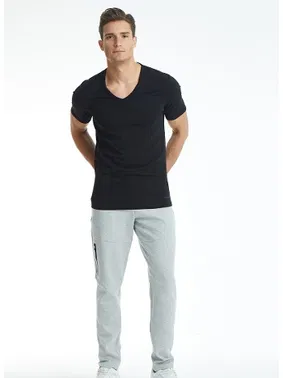 Black Spade Erkek Tshirt V Yaka Tender Cotton Siyah BlackSpade 9239  - Alternatif Görünüm