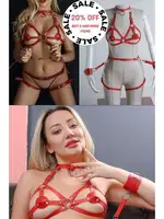 Kırmızı Fantezi Kelepçeli Deri Harness MissisX 2036 Kırmızı detay görünüm