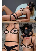 Maskeli Fantezi Harness Kostüm MissisX 2023 Siyah görsel 4