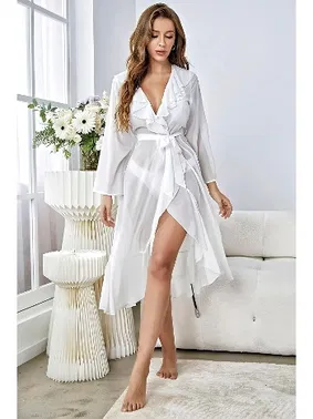 NightLight Fırfır Detaylı Beyaz Sabahlık Takımı 3434