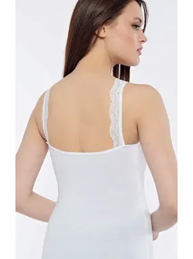 Kolcu Geniş Dantel Askılı Güpürlü Kadın Atlet Beyaz Kolcu KB2590 - Alternatif Görünüm