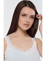 Geniş Dantel Askılı Güpürlü Kadın Atlet Beyaz Kolcu KB2590 Beyaz farklı açı