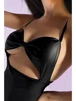 Göğüs Altı Dekolteli Fantezi Deri Mini Elbise Phevos 011-008024 Siyah görsel 4