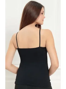 Kolcu Göğüs Dantel İşlemeli Kadın Siyah Atlet KB2581 - Alternatif Görünüm