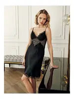 Göğüs Dantelli Kısa Saten Gecelik Sabahlık 2Li Çeyiz Seti Perin 4016 Siyah görsel 6