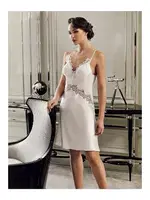 Kısa Saten Güpürlü Gecelik Sabahlık 2Li Çeyiz Seti Perin 4017 Ekru farklı açı