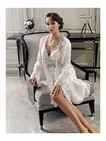 Kısa Saten Güpürlü Gecelik Sabahlık 2Li Çeyiz Seti Perin 4017 Ekru görsel 4