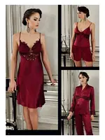 Güpürlü Saten Altılı Gelin Çeyiz Seti Perin 9400 Bordo görsel 11