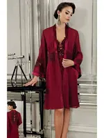 Güpürlü Saten Altılı Gelin Çeyiz Seti Perin 9400 Bordo görsel 6