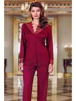 Güpürlü Yırtmaçlı Penye 6Lı Gelin Çeyiz Seti Perin 130 Bordo görsel 9