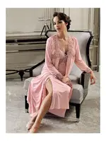 Güpürlü Yırtmaçlı Penye 6Lı Gelin Çeyiz Seti Perin 130 Pudra görsel 11