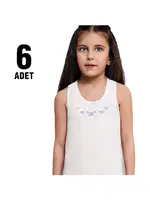 Penye Geniş Askılı İşlemeli Kız Çocuk Atlet 6Lı Güryıldız 27220 Beyaz