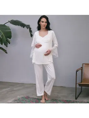 Anıl Kısa Kol T-Shirt Pantolon Hamile Sabahlık Takım Anıl 5648 - Alternatif Görünüm