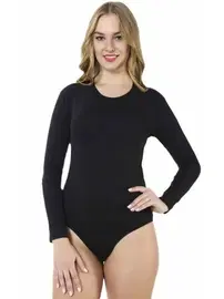 HMD HMD Bayan Likralı Uzunkollu Agraflı Badi Siyah 3011