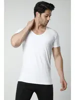 Derin Bisiklet Yaka Kısa Kollu Likralı Atlet 714 Beyaz