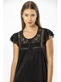 Türen Önden Düğmeli Yakası Dantelli Kadın Gecelik Türen 3284