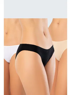 Türen Likralı Pamuklu Bikini Külot 3Lü Paket Türen 924 Beyaz - Siyah - Ten