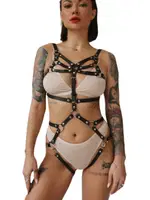 Kelepçeli Deri Fantezi Harness MissisX 2062 Siyah