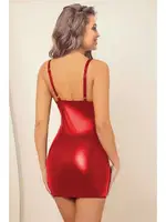 Kırmızı Bağcıklı Fantezi Lame Deri Mini Elbise Phevos 011-008044 Kırmızı detay görünüm