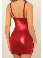 Kırmızı Bağcıklı Fantezi Lame Deri Mini Elbise Phevos 011-008044 Kırmızı görsel 6