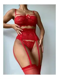 NightLight Kırmızı Dantelli Fantazi Jartiyer Takım Nightlight 3425
