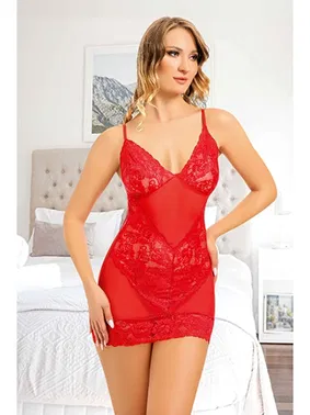 Sistina Kırmızı Lcralı Dantel Gecelik Sistina 882