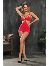 Elawin Kırmızı Simli Likralı Dantel Babydoll Elawin 5335