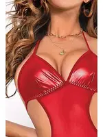 Kırmızı Sırt Dekolteli Deri Fantezi Mini Elbise Phevos 011-008021 Kırmızı farklı açı