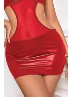 Kırmızı Sırt Dekolteli Deri Fantezi Mini Elbise Phevos 011-008021 Kırmızı görsel 4