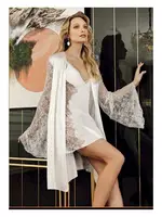 Kısa Saten Gecelik Sabahlık 2Li Çeyiz Seti Perin 4015