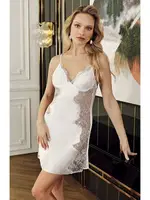 Kısa Saten Gecelik Sabahlık 2Li Çeyiz Seti Perin 4015 detay görünüm