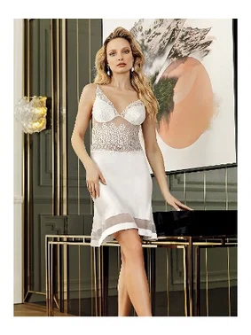 Perin Kısa Saten Gecelik Sabahlık Güpürlü 2Li Çeyiz Seti Perin 4019 - Alternatif Görünüm