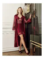 Kısa Saten Gecelik Sabahlık Güpürlü 2Li Çeyiz Seti Perin 4019 Bordo farklı açı