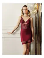 Kısa Saten Gecelik Sabahlık Güpürlü 2Li Çeyiz Seti Perin 4019 Bordo görsel 4