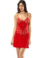 Dantelli Transparan Bayan Fantazi Gecelik Takım Kota 6202 Kırmızı detay görünüm