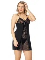 Ön Kısmı Transparan Fantazi Gecelik Takım Kota 6338 Siyah