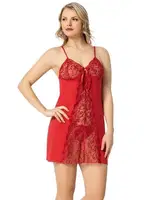 Ön Kısmı Transparan Fantazi Gecelik Takım Kota 6338 Kırmızı görsel 4