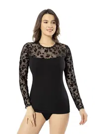 Kota Dantelli Transparan Uzun Kollu Atlet Kota 6405