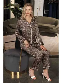 Nurteks Leopar Desenli 2'li Saten Pijama Takım Nurteks 5660