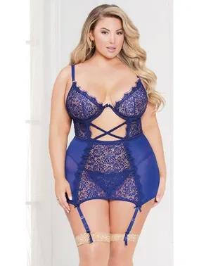 For Dreams Mavi Dantel Detaylı Fantezi Büyük Beden Jartiyer Takım For Dreams 8312