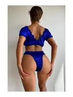 Mavi Saten Büzgülü Fantazi Takım Nightlight 3423 Mavi detay görünüm