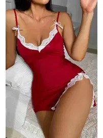 Merry See Merry See Bacak Yırtmaçlı Dantel İşlemeli Gecelik Babydoll MS2210
