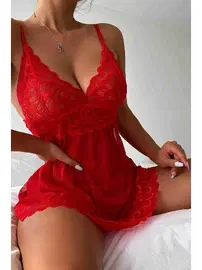 Merry See Merry See Dantel Babydoll Gecelik Takım Kırmızı MS3111