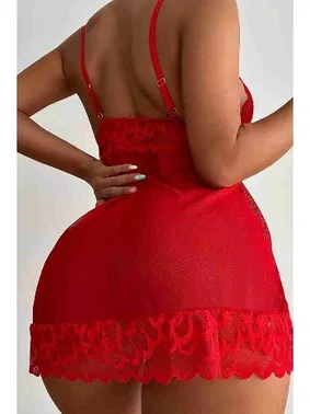 Merry See Merry See Dantel Babydoll Gecelik Takım Kırmızı MS3111 - Alternatif Görünüm