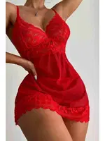 Merry See Dantel Babydoll Gecelik Takım Kırmızı MS3111 Kırmızı farklı açı